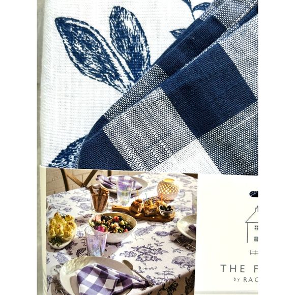 NEW Blue & White Easter Bunny Table Entertaining Set by Rachel Ashwell 60x104" - Picture 4 of 6